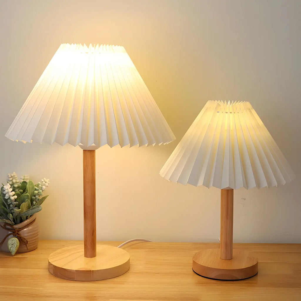 Natural Wood Table Lamp Plug In Electric LED for Bedroom