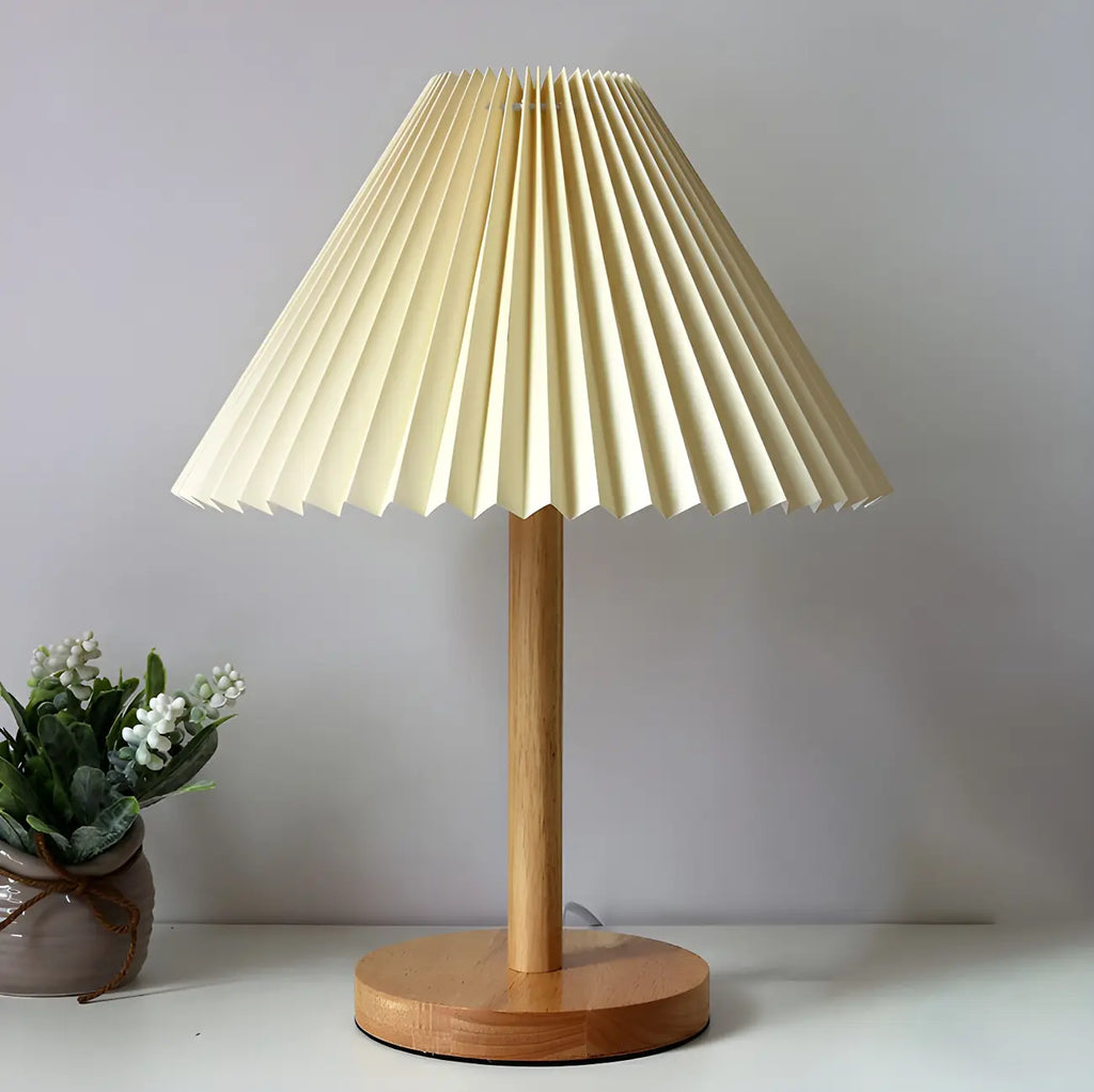 Natural Wood Table Lamp Plug In Electric LED for Bedroom