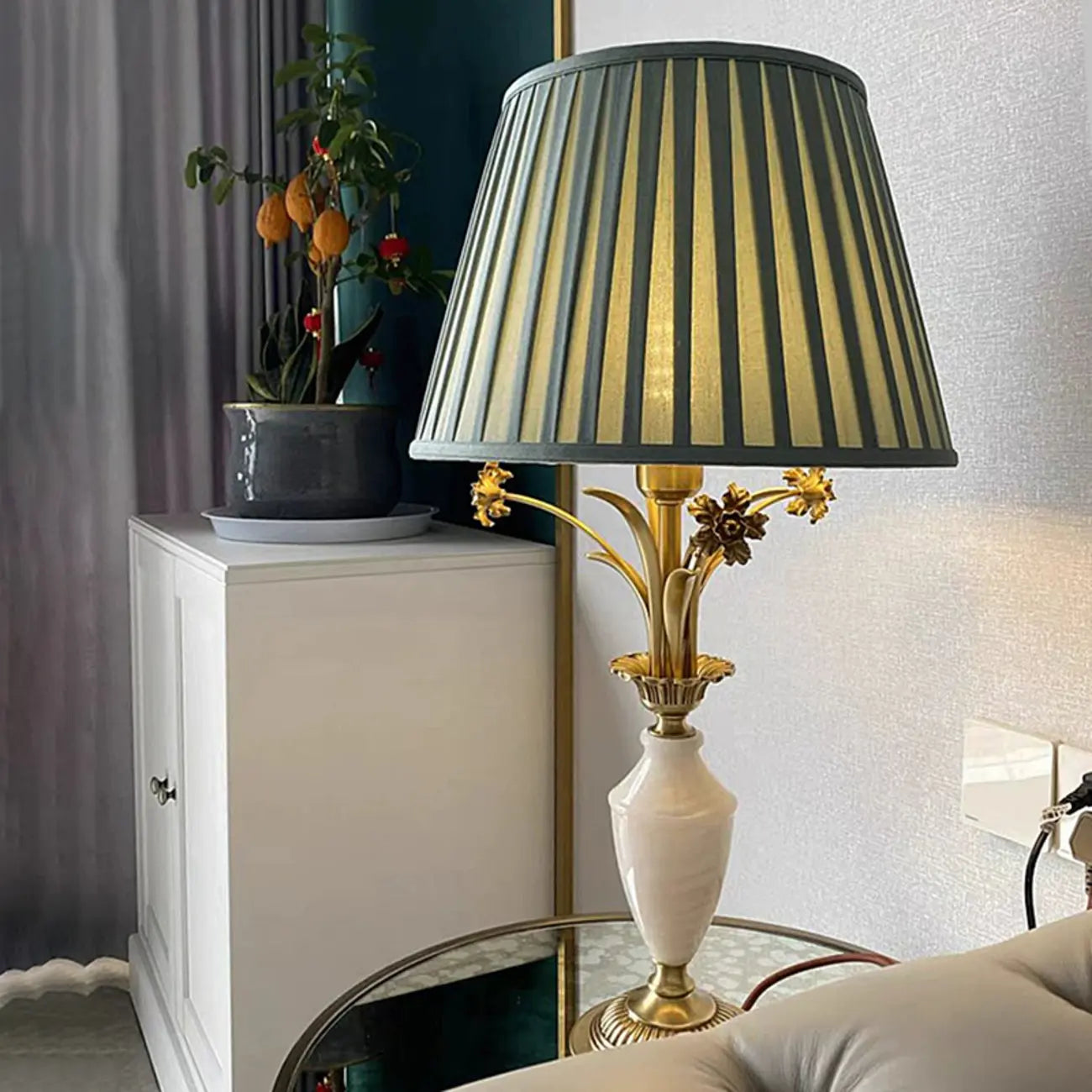 Green Elegant Metal Table Lamp Remote Control for Living Room