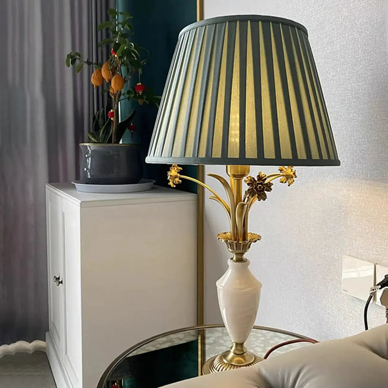 Green Elegant Metal Table Lamp Remote Control for Living Room