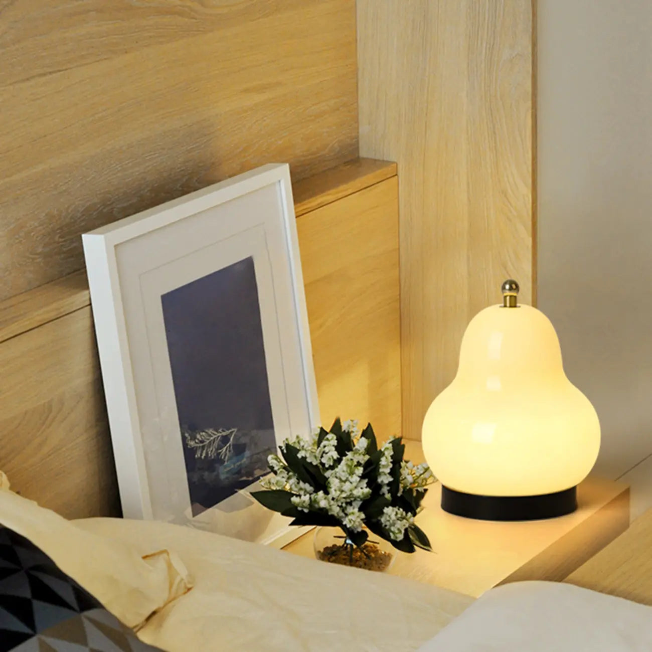 Cute Glass Pear Shape Bedside Lamp Direct Wired Electric