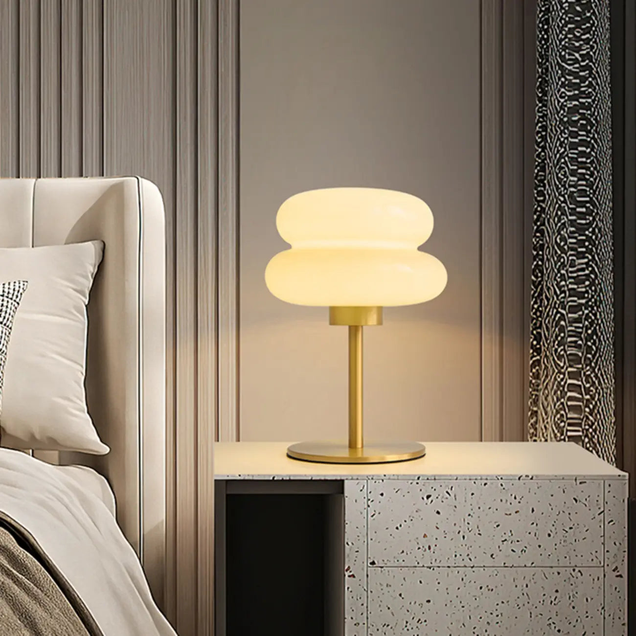 Modern Gold Metal Geometric Glass Table Lamp for Bedroom