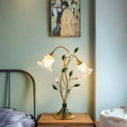 Elegant Glass Floral Shade Metal Table Lamp for Residential