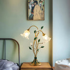 Elegant Glass Floral Shade Metal Table Lamp for Residential