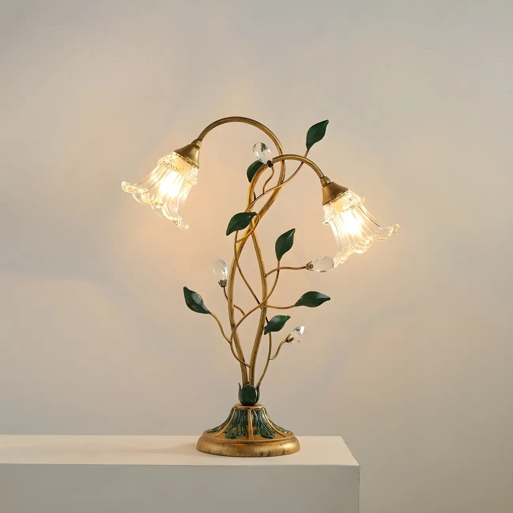 Elegant Glass Floral Shade Metal Table Lamp for Residential