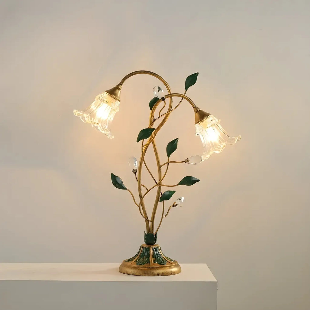 Elegant Glass Floral Shade Metal Table Lamp for Residential
