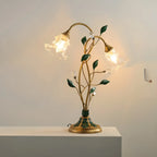 Elegant Glass Floral Shade Metal Table Lamp for Residential