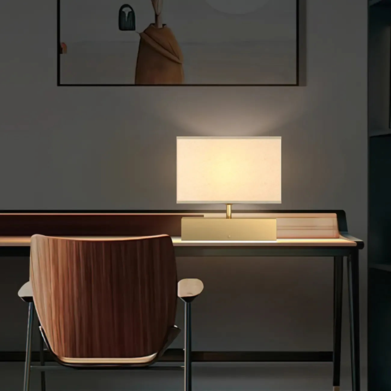 Modern Rectangle Gold Metal Table Lamp for Bedroom