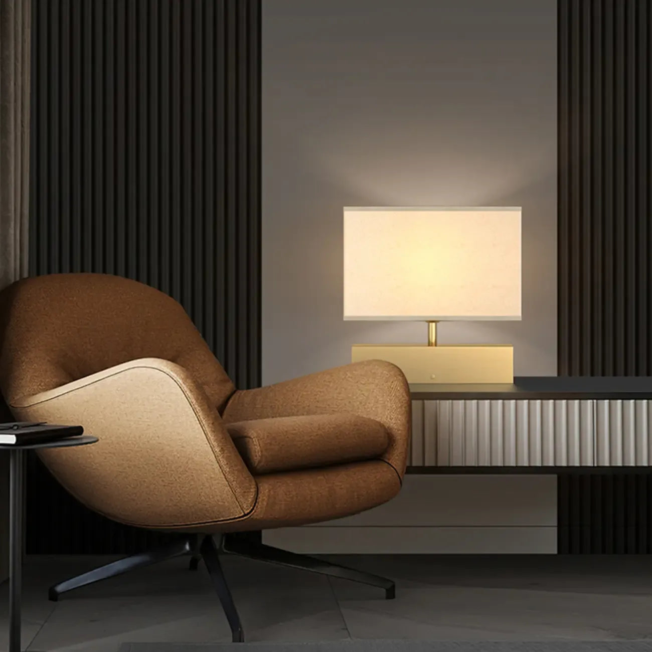 Modern Rectangle Gold Metal Table Lamp for Bedroom