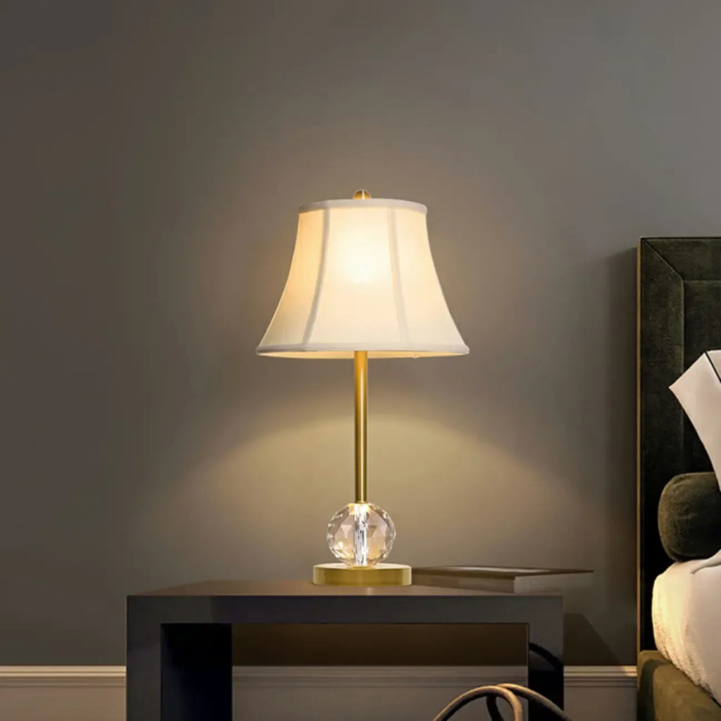 Classic White Geomatic Shade Golden Table Lamp for Bedroom