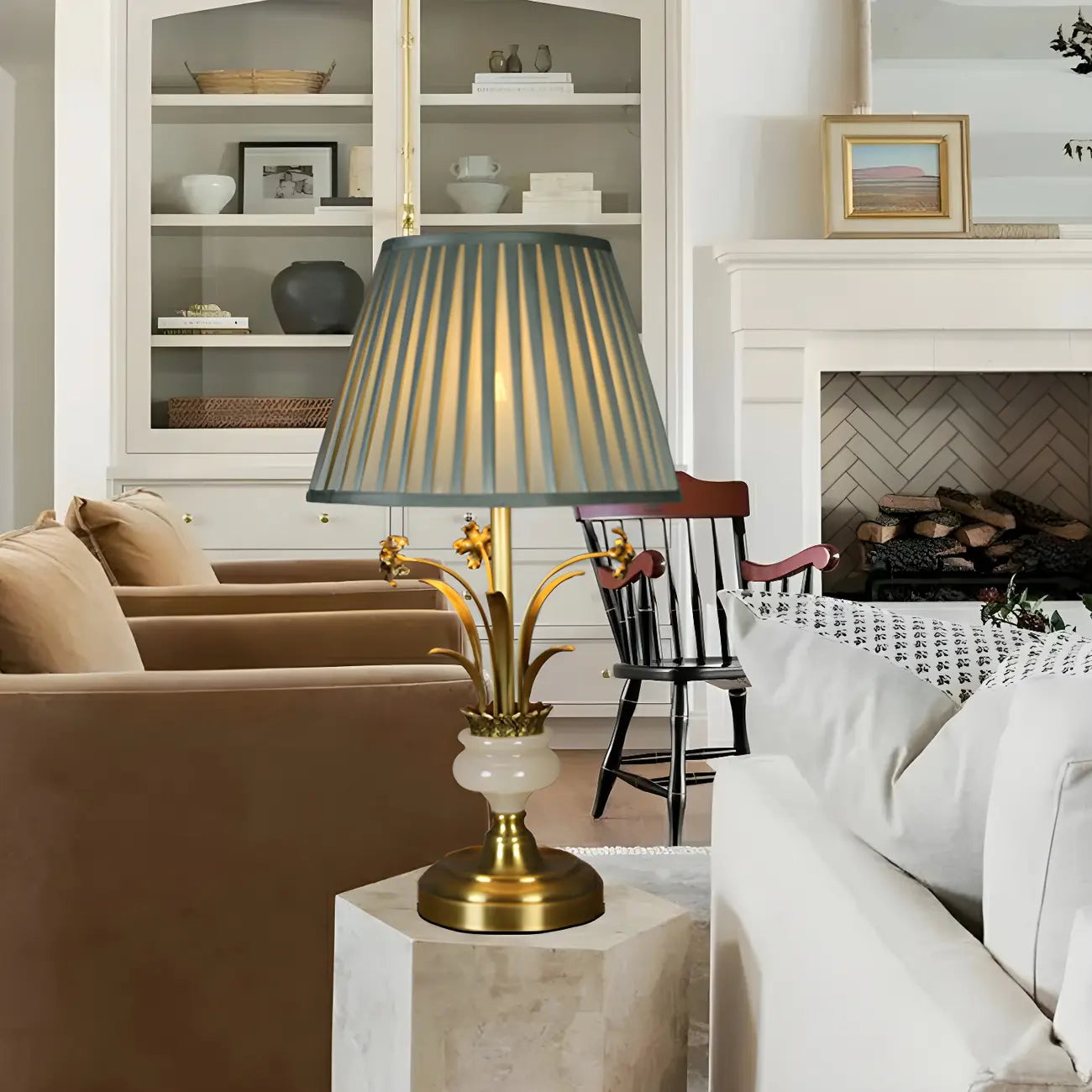 Classic Gold Geometric Table Lamp Plug In Electric for Bedroom