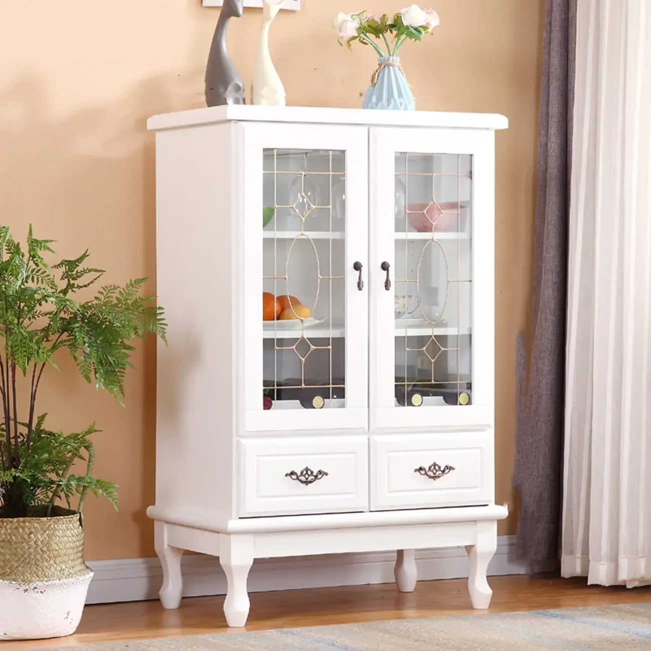 Adjustable Shelves White Solid Wood Storage Display Cabinet