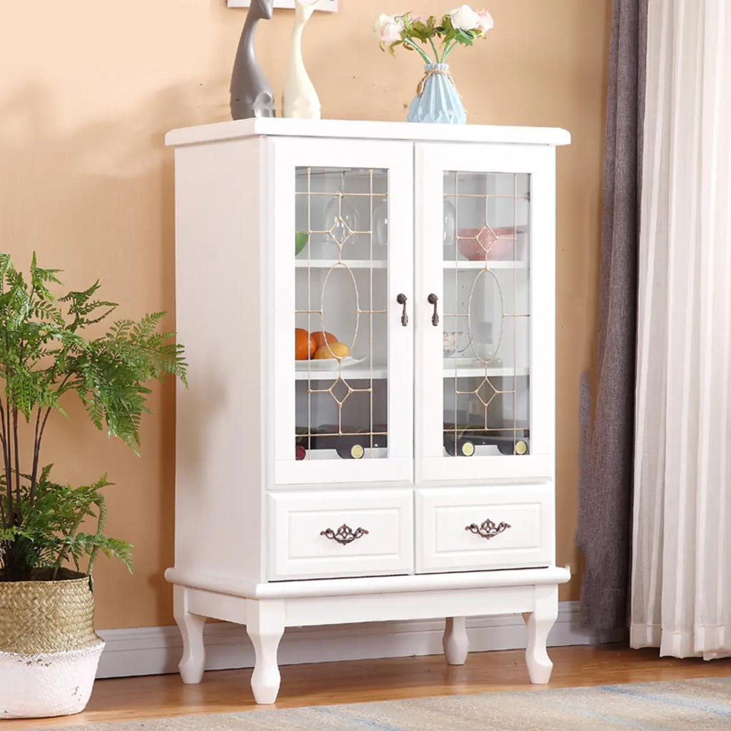 Adjustable Shelves White Solid Wood Storage Display Cabinet