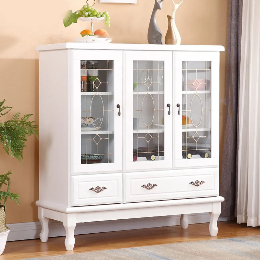 Adjustable Shelves White Solid Wood Storage Display Cabinet