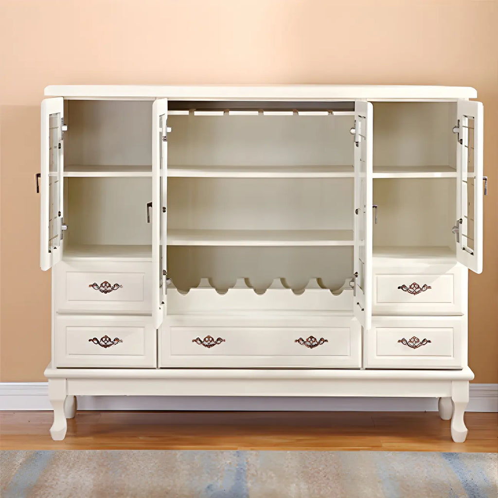 Adjustable Shelves White Solid Wood Storage Display Cabinet