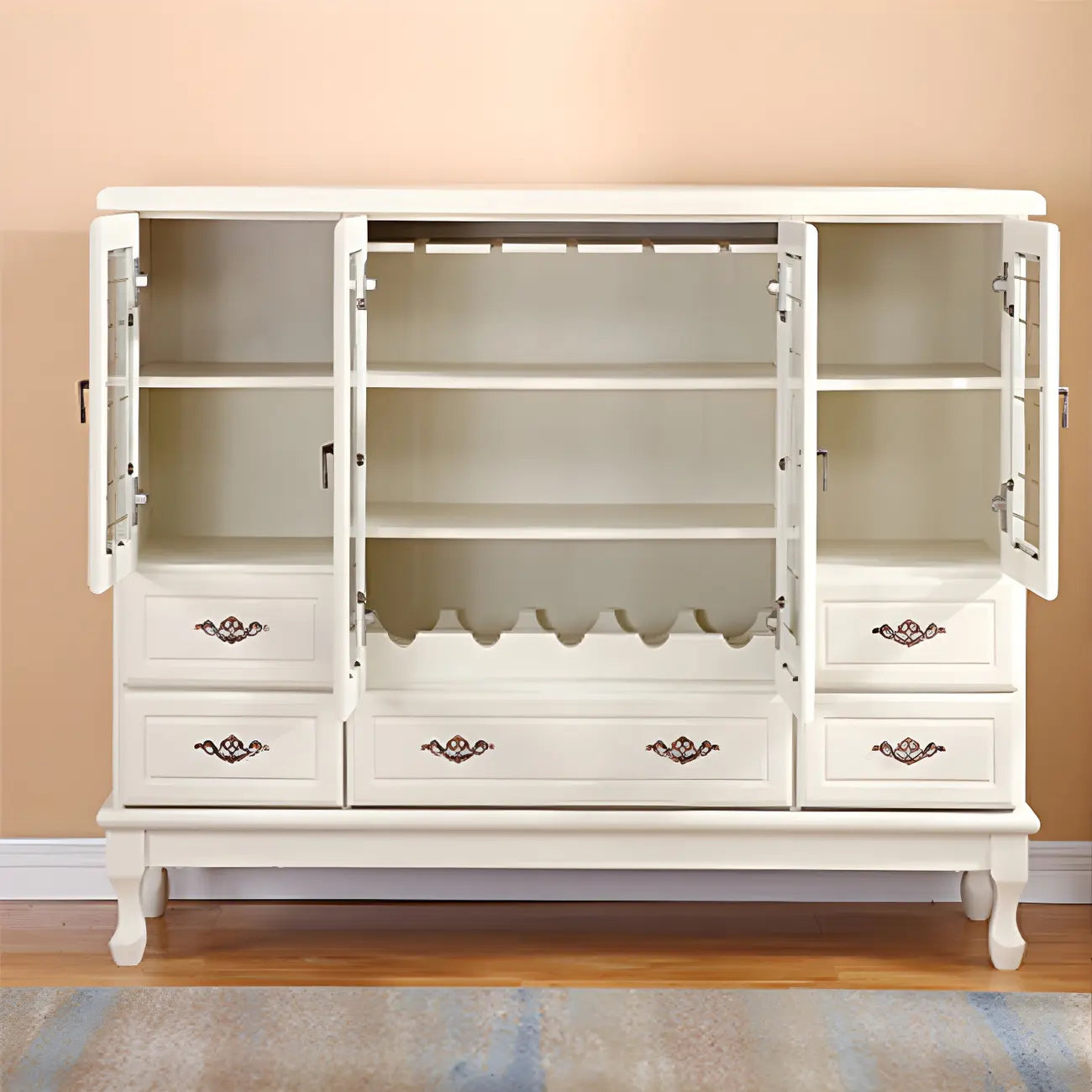 Adjustable Shelves White Solid Wood Storage Display Cabinet