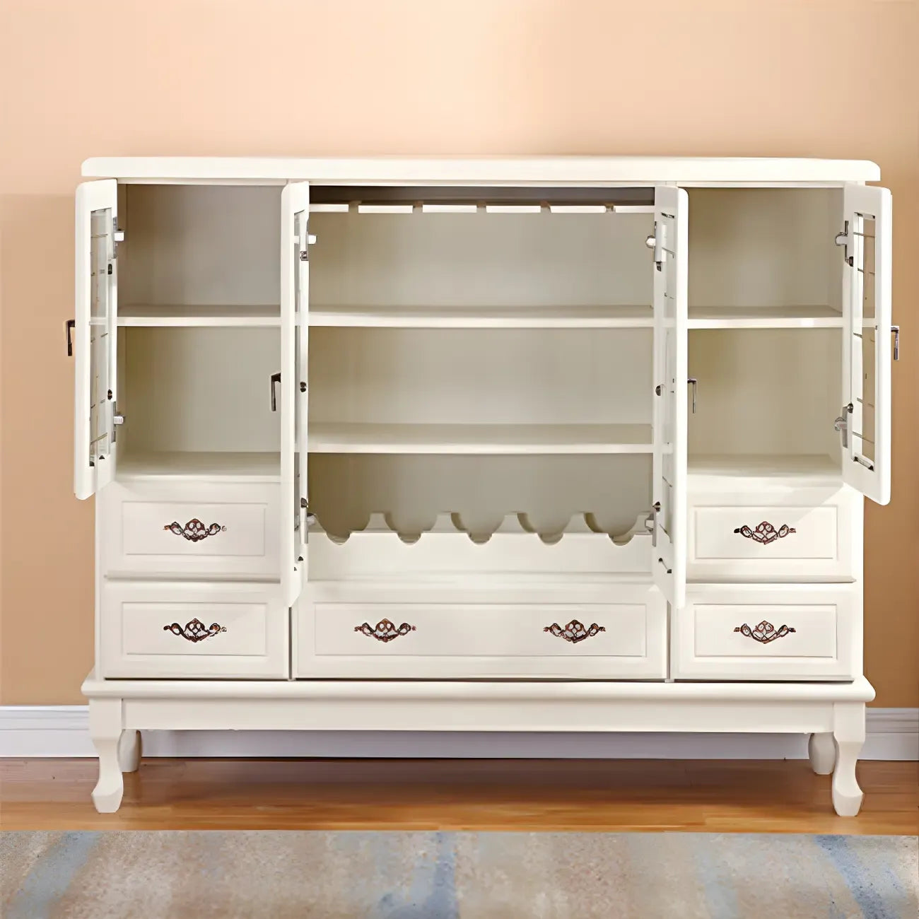 Adjustable Shelves White Solid Wood Storage Display Cabinet