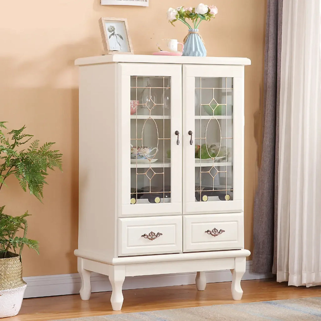 Adjustable Shelves White Solid Wood Storage Display Cabinet