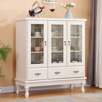 Adjustable Shelves White Solid Wood Storage Display Cabinet