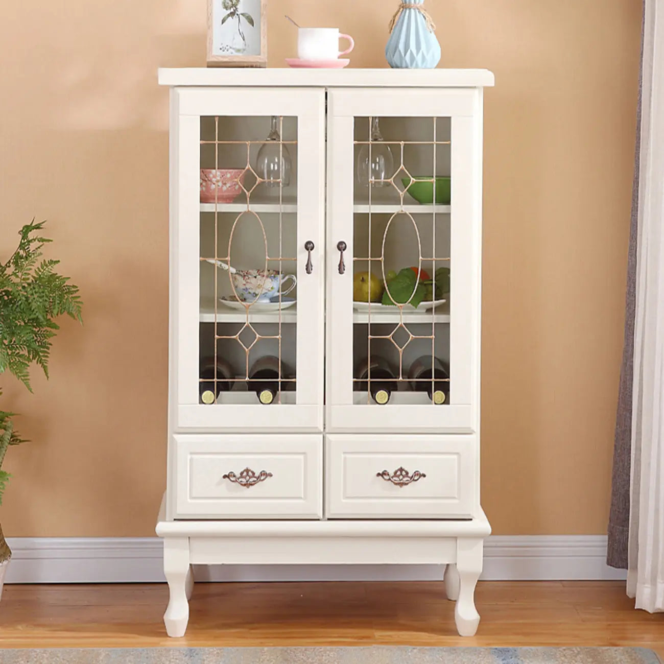 Adjustable Shelves White Solid Wood Storage Display Cabinet