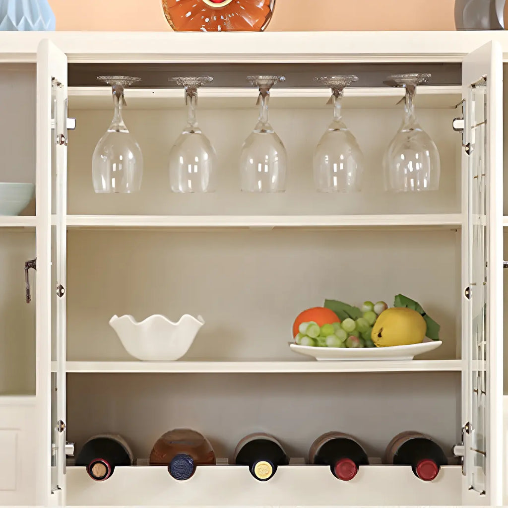 Adjustable Shelves White Solid Wood Storage Display Cabinet
