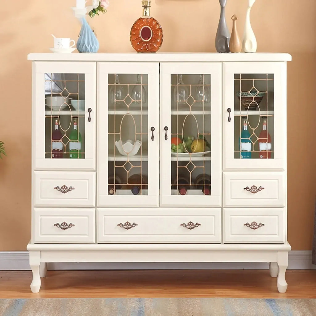 Adjustable Shelves White Solid Wood Storage Display Cabinet