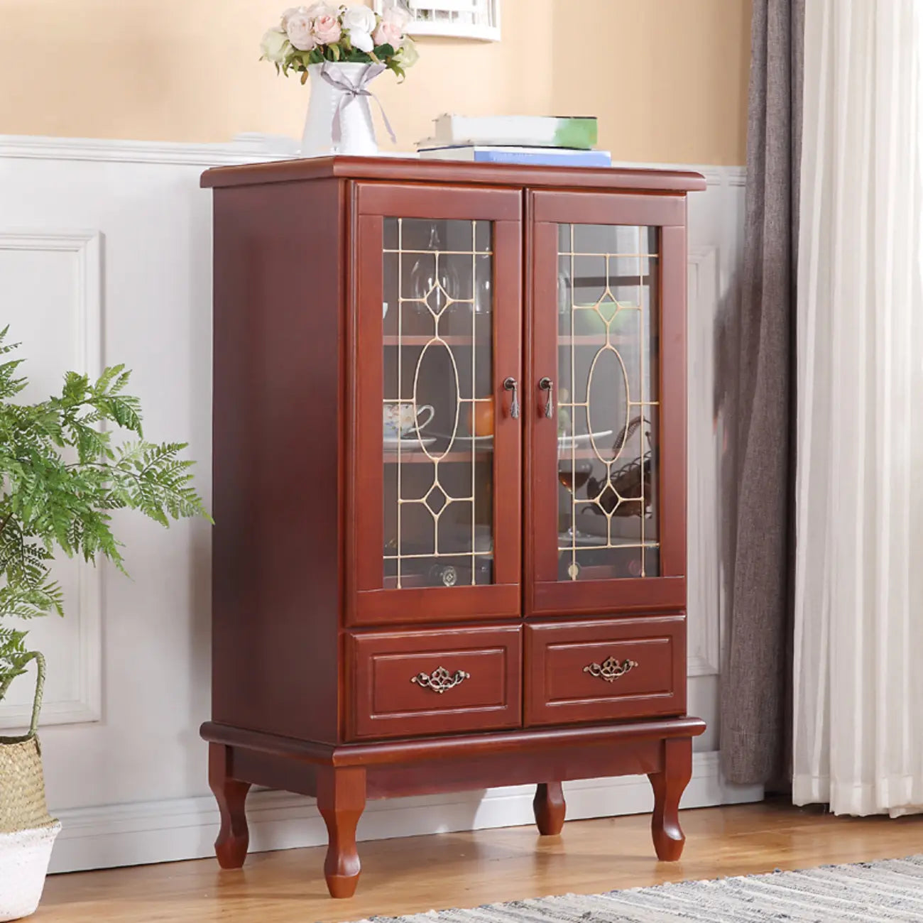 Adjustable Shelves White Solid Wood Storage Display Cabinet