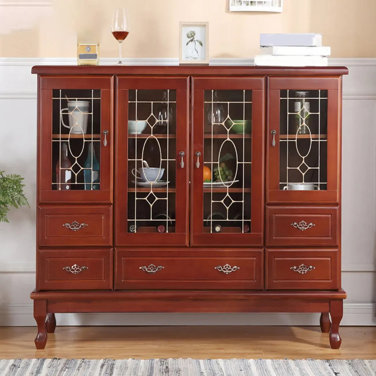 Adjustable Shelves White Solid Wood Storage Display Cabinet