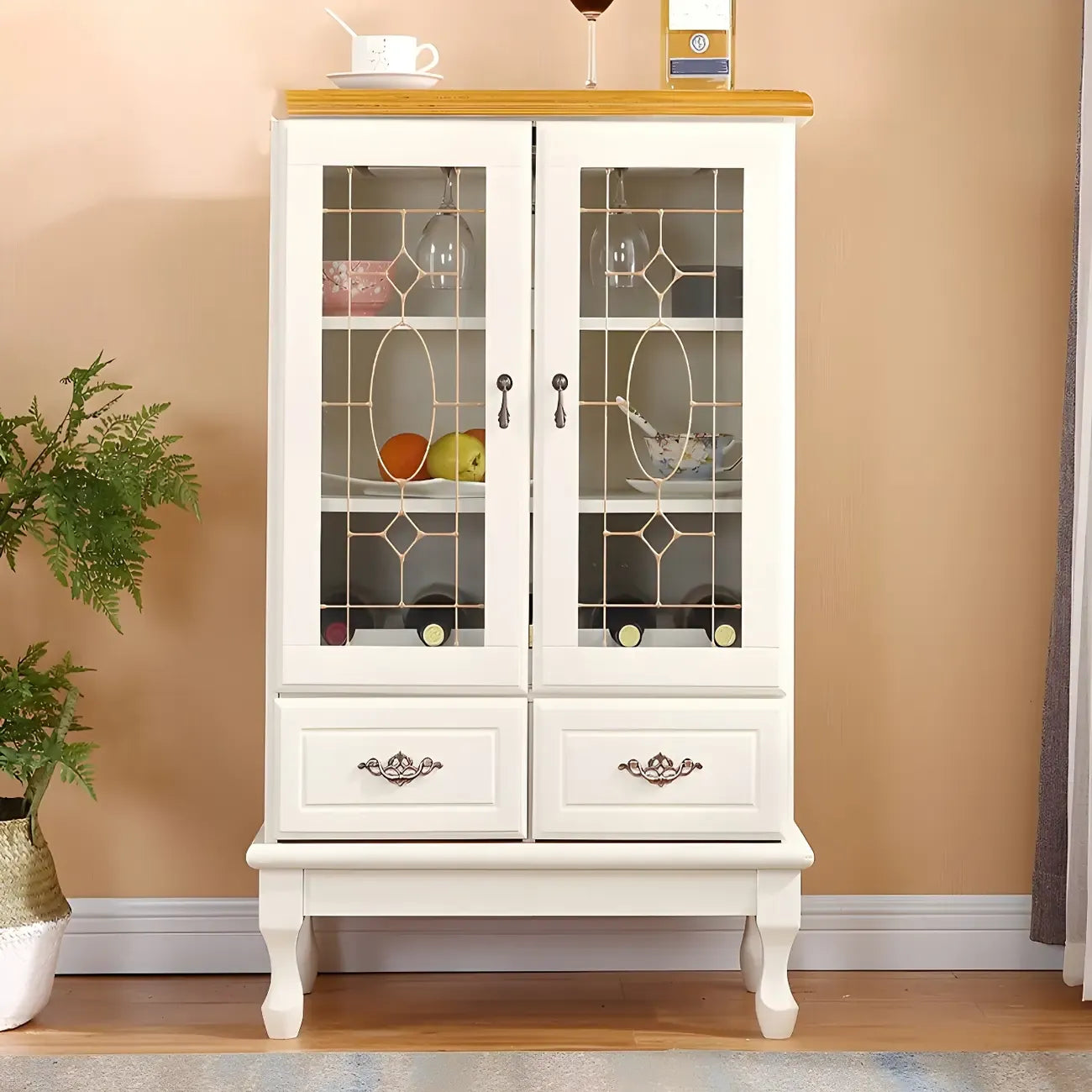 Adjustable Shelves White Solid Wood Storage Display Cabinet