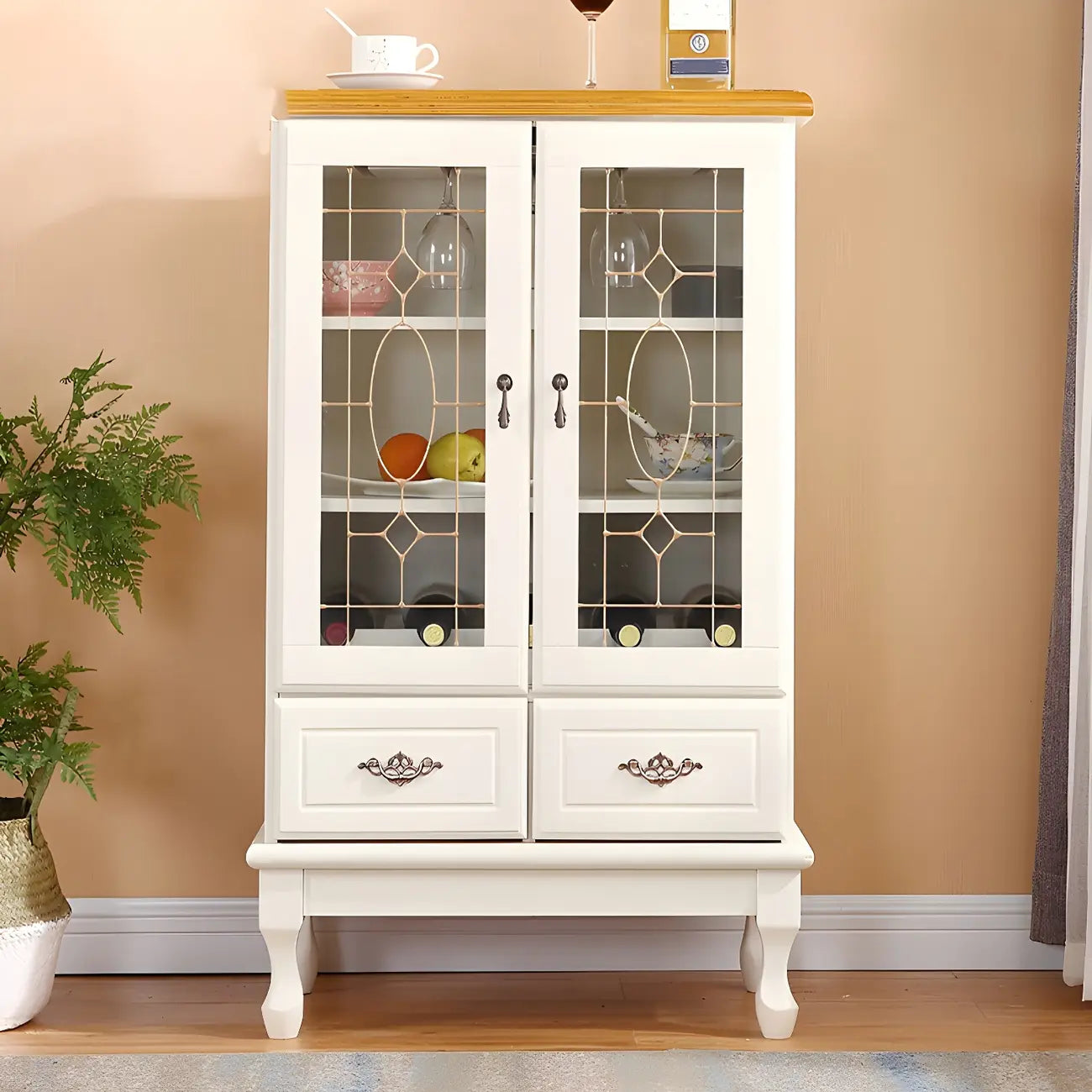 Adjustable Shelves White Solid Wood Storage Display Cabinet