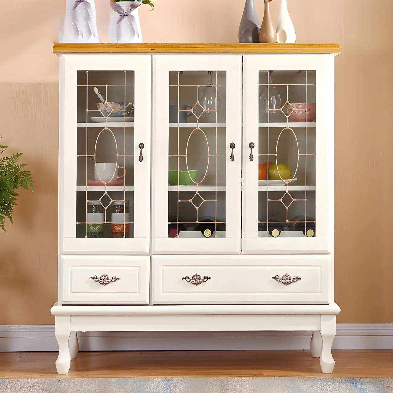 Adjustable Shelves White Solid Wood Storage Display Cabinet