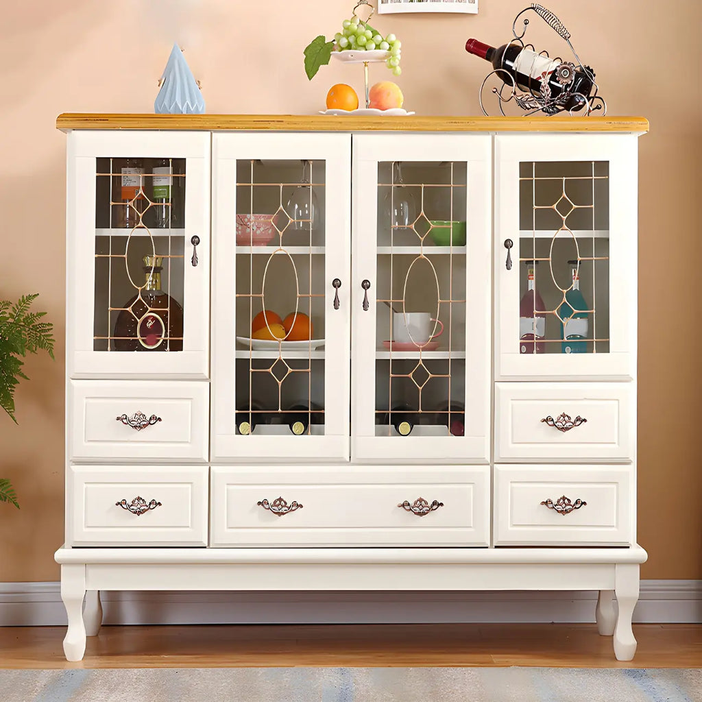 Adjustable Shelves White Solid Wood Storage Display Cabinet