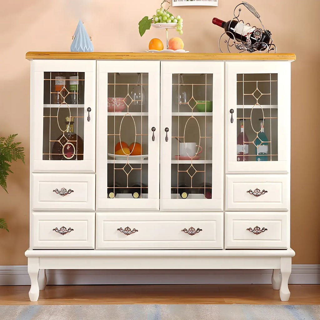 Adjustable Shelves White Solid Wood Storage Display Cabinet