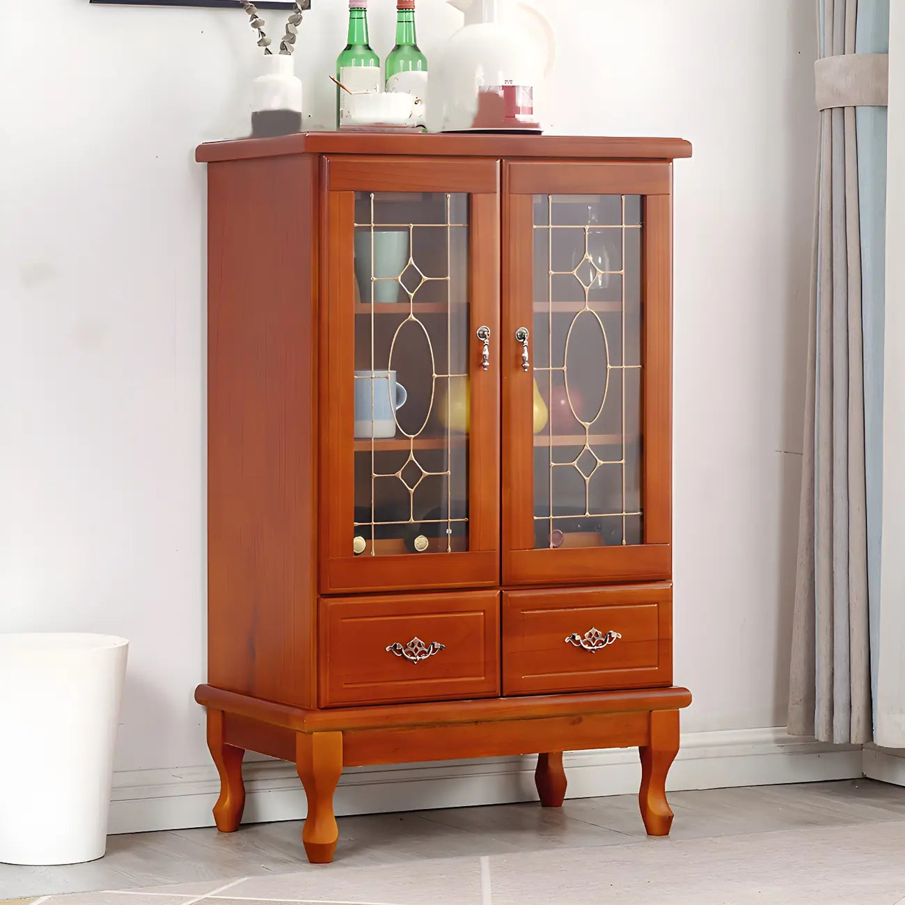 Adjustable Shelves White Solid Wood Storage Display Cabinet