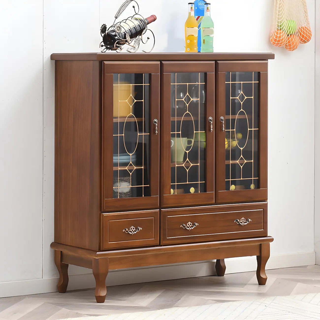 Adjustable Shelves White Solid Wood Storage Display Cabinet