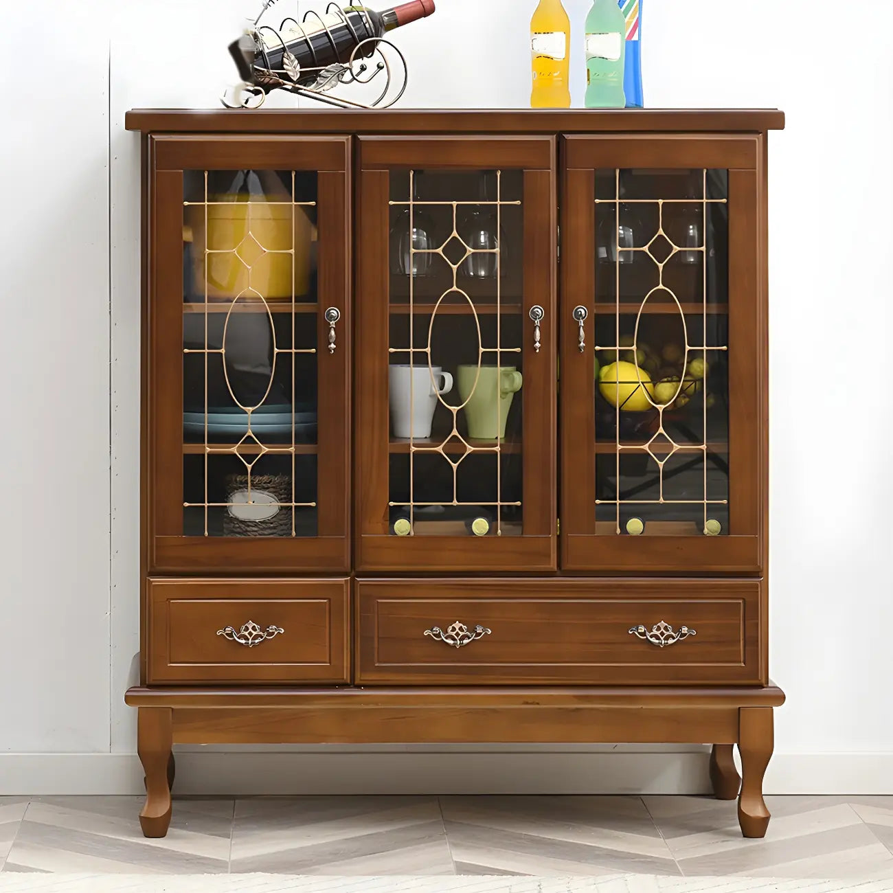 Adjustable Shelves White Solid Wood Storage Display Cabinet
