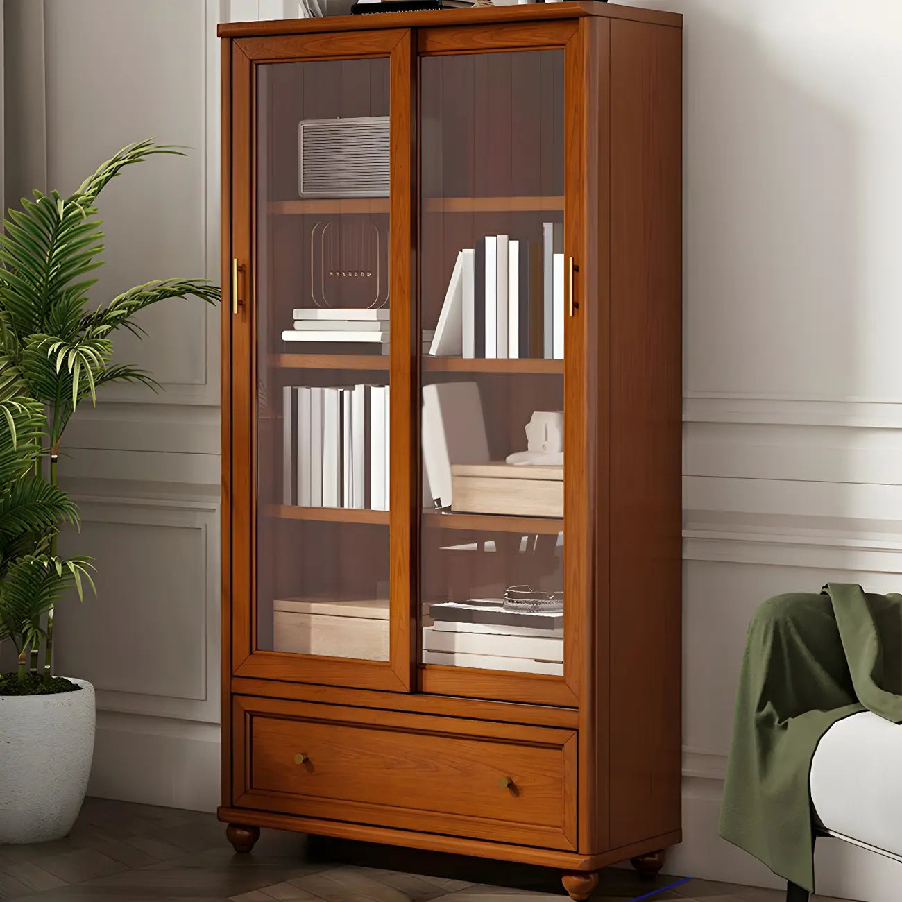 2-Drawer White Wooden Adjustable Shelves bookcases