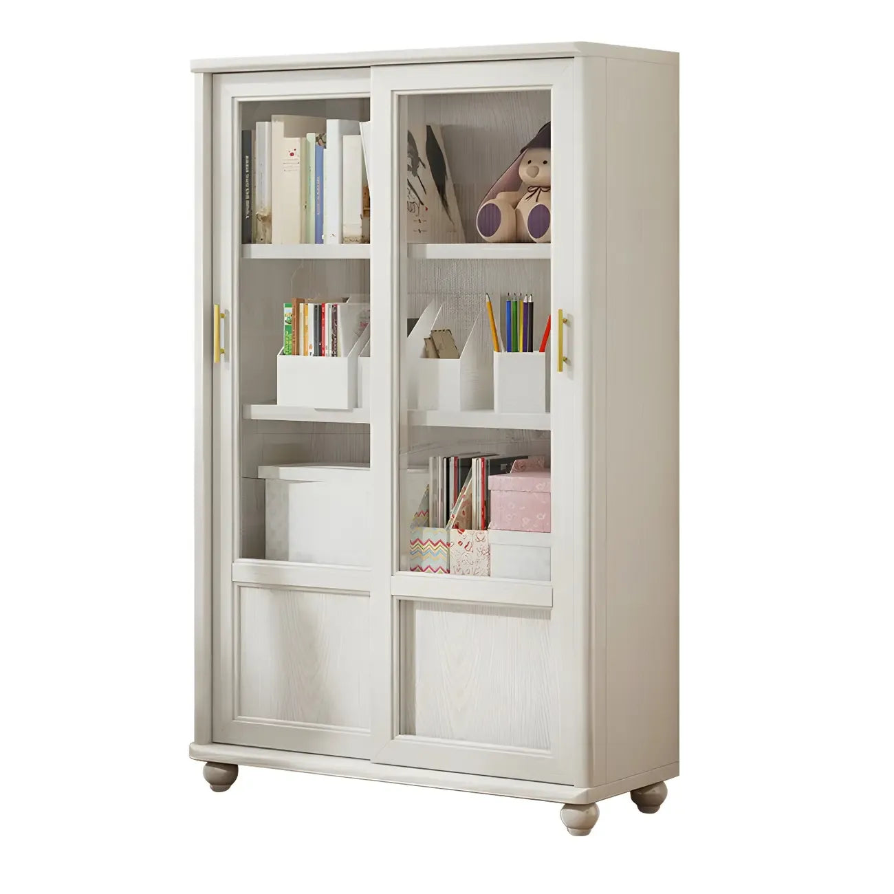 2-Drawer White Wooden Adjustable Shelves bookcases