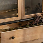 Arched Light Wood Glass Door Display Cabinet with Drawers