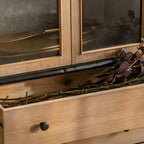 Arched Light Wood Glass Door Display Cabinet with Drawers