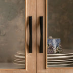 Arched Light Wood Glass Door Display Cabinet with Drawers
