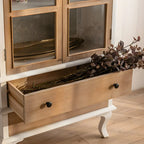Arched Light Wood Glass Door Display Cabinet with Drawers