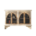 Elegant Arched Glass Doors White Wood China Cabinet