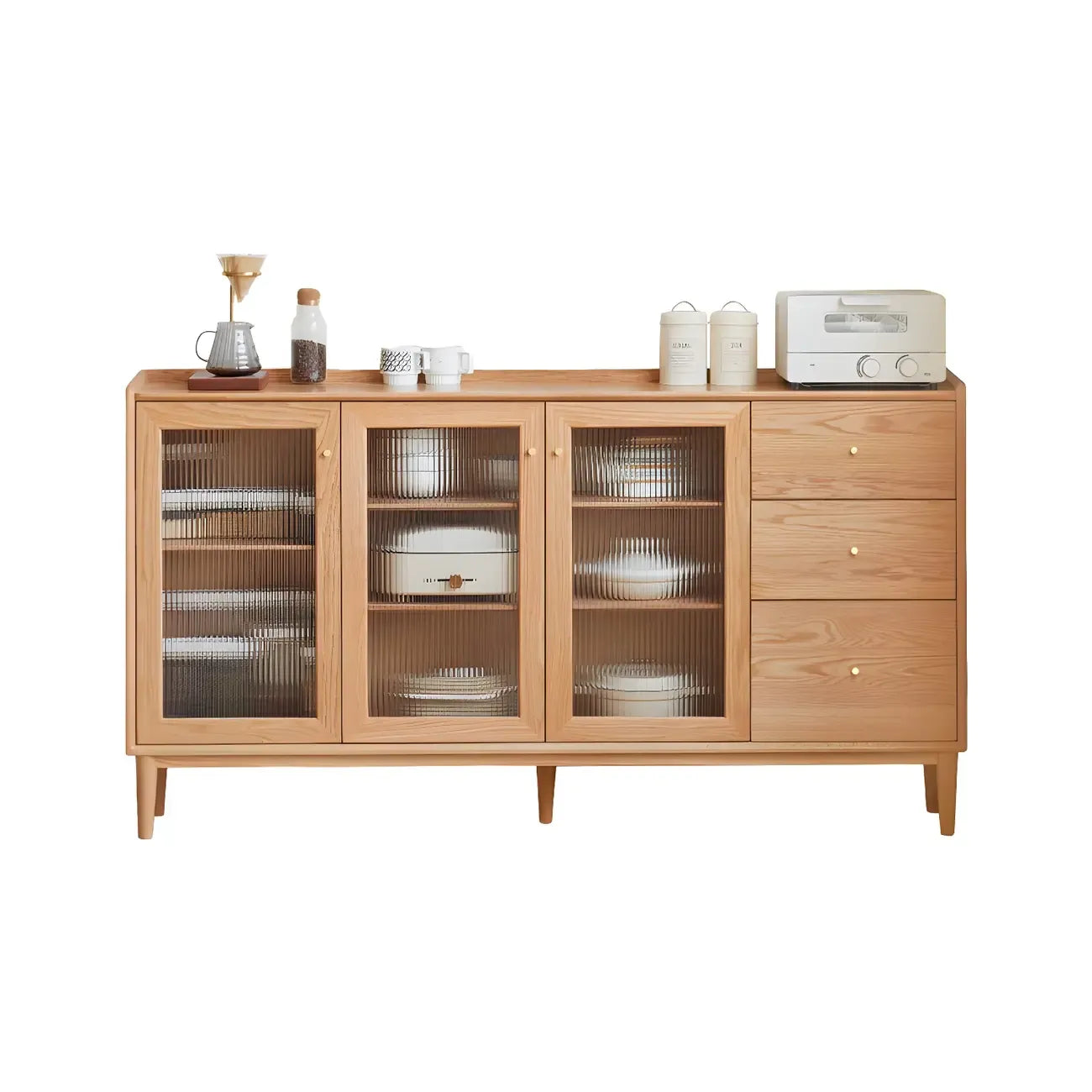 Adjustable Natural Wood Glass Sliding Door China Cabinet