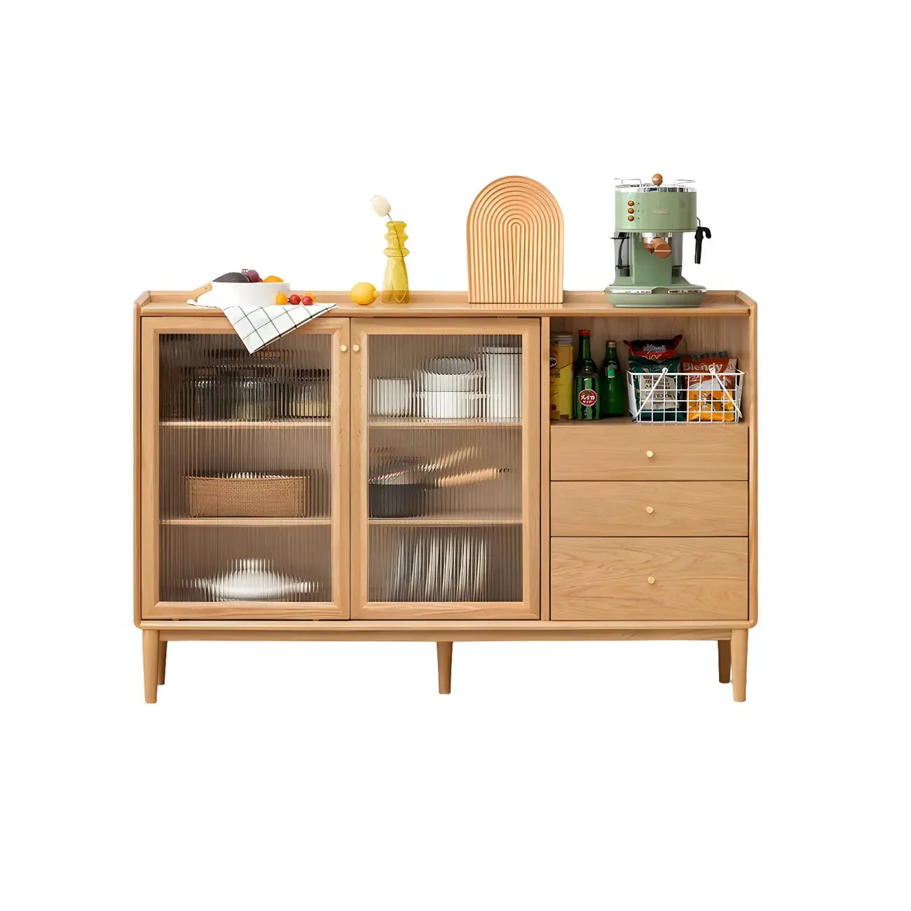 Adjustable Natural Wood Glass Sliding Door China Cabinet