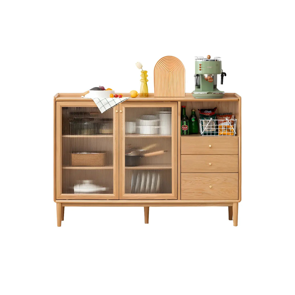 Adjustable Natural Wood Glass Sliding Door China Cabinet