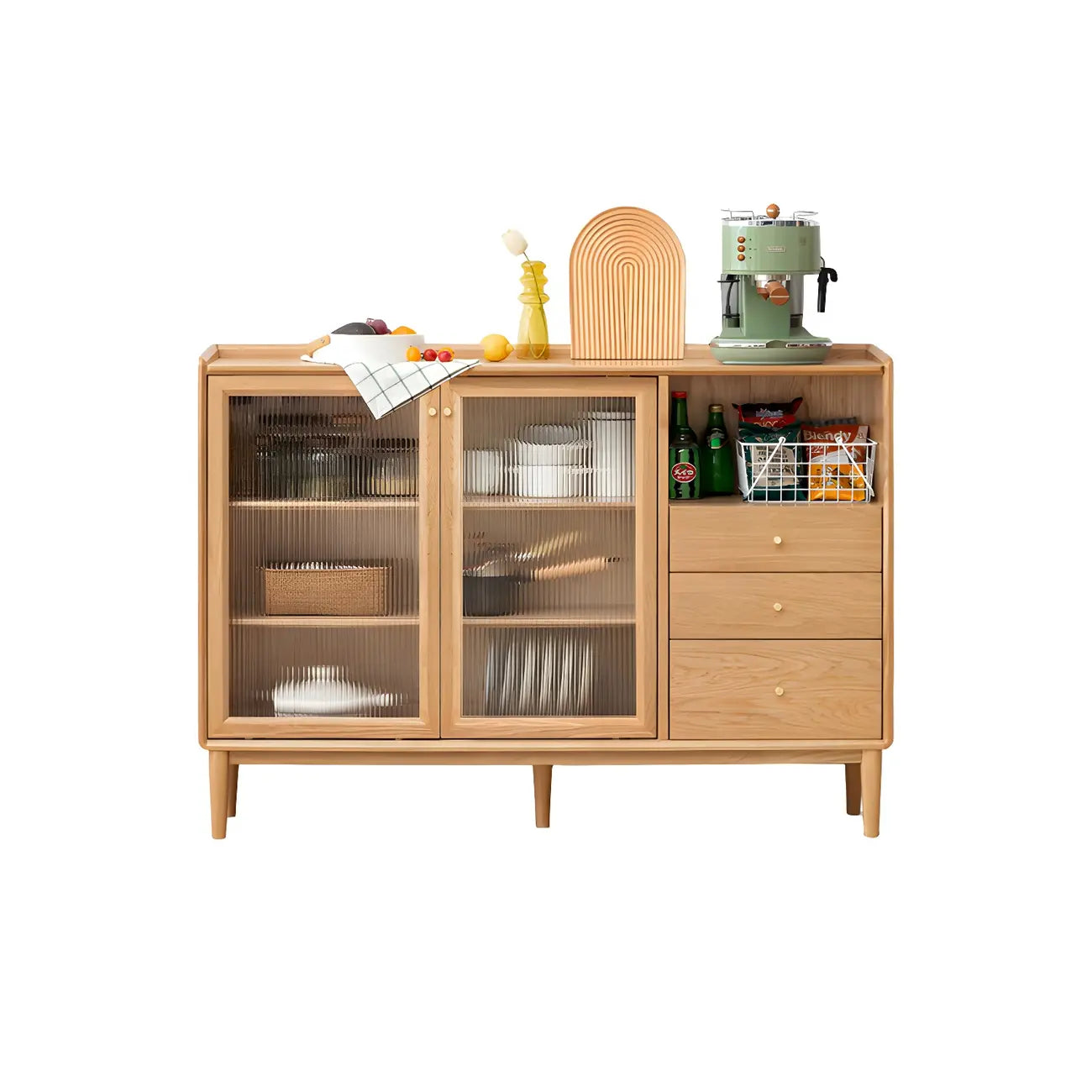 Adjustable Natural Wood Glass Sliding Door China Cabinet