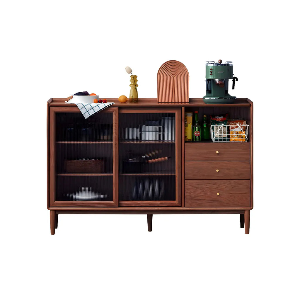 Adjustable Natural Wood Glass Sliding Door China Cabinet