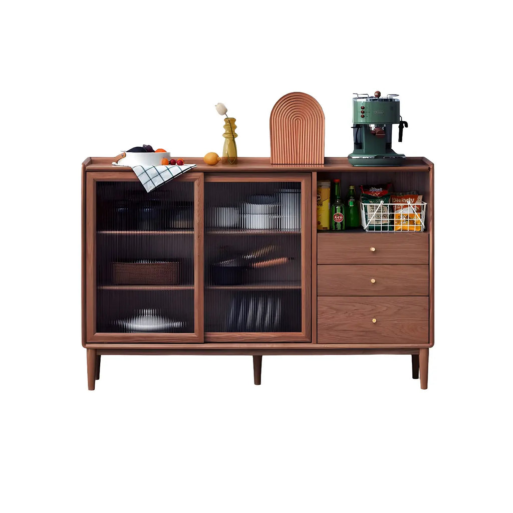 Adjustable Natural Wood Glass Sliding Door China Cabinet
