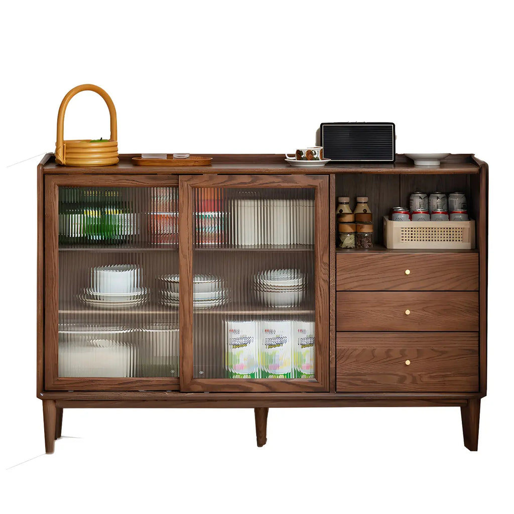 Adjustable Natural Wood Glass Sliding Door China Cabinet